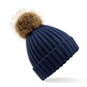 Fur Pom Pom Chunky Beanie - B412:Navy, 100% acrylic, One Size